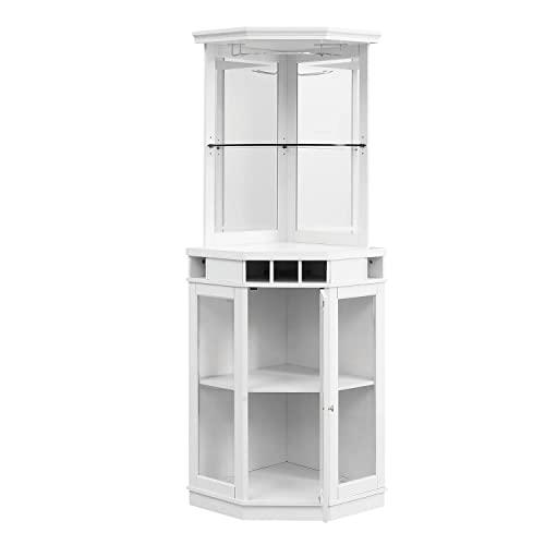 Home Source Dining Room Or Lounge Corner Bar Cabinet For Liquor And Glasses With Wood Frame And Wine Rack #TOP3