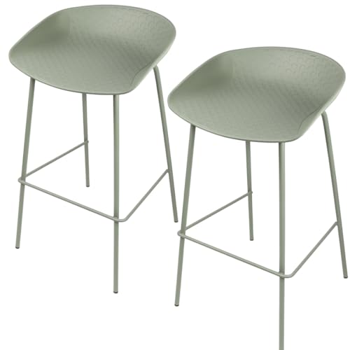 Acomoda Textil – Set de 2 Taburetes Nórdicos 92x46x42 cm con Respaldo Bajo. Sillas de Barra de Cocina con Diseño Minimalista, Asiento Ergonómico y Patas Metálicas Resistentes. (Verde)