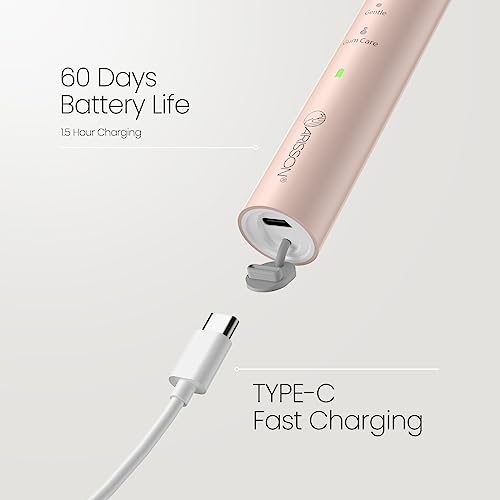 Image of Arisson Sonic Electric Toothbrush for Adults and Kids with 4 Brush Heads, Type C Fast Charging, 40,000 VPM, 3 Mode with 2 Minutes Smart Timer, 1.6 Oz-White on Desert Sand