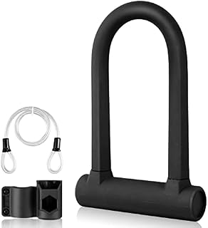 EYPINS Bike U Lock, Heavy Duty D Lock with 1.2m/4ft Flex Steel Cable and Portable Durable Mounting Bracket, Anti Theft U-Lock for Bicycle, Electric Bike, Mountain Bike, Folding Bike, Door, Motorcycle