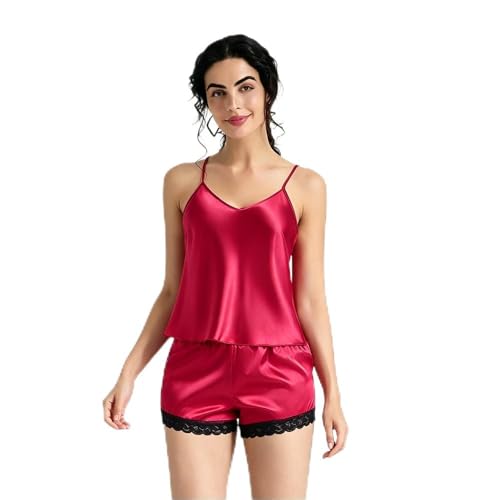 Pyjama femme 2 pièces satiné anti-transpiration avec short taille S confortable