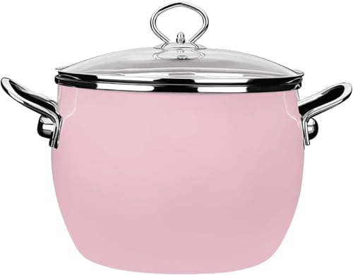 Olla Antiadherente para Pasta con Tapa, Olla Esmaltada para Caldo, Sopa, Guiso Y Conservas, Olla Grande De Fondo Plano para Cocina De Inducción, Olla Antiadherente para Sopa Pink