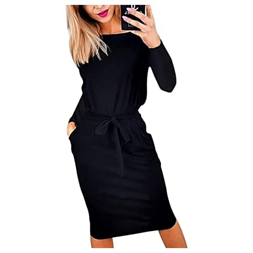 PRETTYGARDEN Women's 2021 Casual Long Sleeve Party Bodycon Sheath Belted Dress with Pockets Black