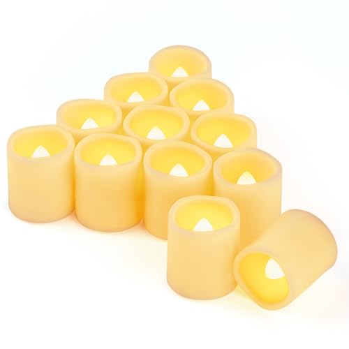 CANDLE IDEA Lot de 12 bougies chauffe-plat LED vacillantes à piles pour mariage, festival, fête, Halloween et décoration de Noël (blanc chaud)