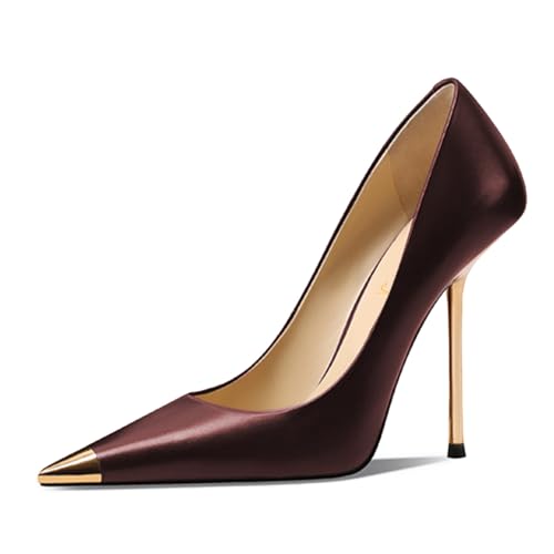 FOWT Women Pointed Cap Toe Pumps Slip on Golden Stiletto High Heels Sexy Dance Club Party Shoes Size 4-16 US