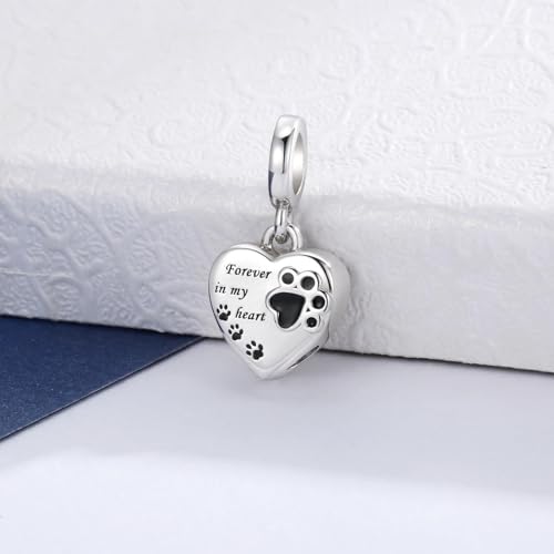 Sterling Silver Urn Charms for Ashes Dog Cremation Charm for Women Fit Bracelet Heart Bead Dog Paw Memorial Keepsake Pendant Cremation Jewelry for Women2