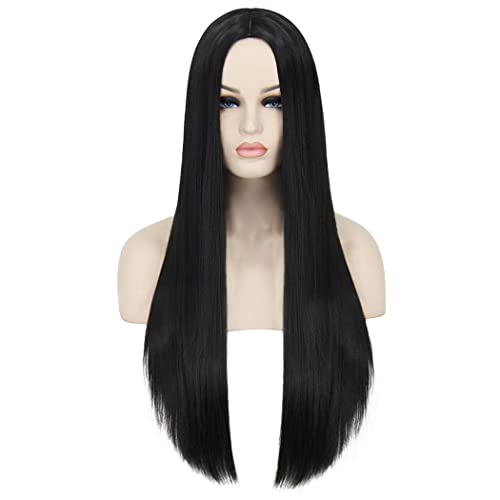 Bopocoko 27'' Long Black Wigs for Women Natural Cute Hair Wig Straight Synthetic Wigs for Party Halloween BU157BK