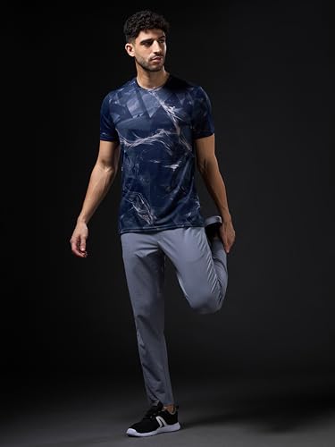 Image of TECHNOSPORT Men's 100% Polyester Regular Fit Half Sleeve Printed Crew Neck T-Shirt with Techno Dry, Anti Microbial Properties for Gym, Workout and Regular Use