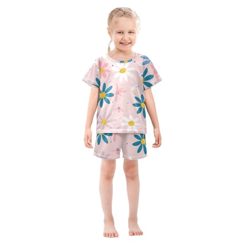 Summer Pajama Set Blue White Purple Pink Flowers, Short Sleeve Sleepwear Nightwear3