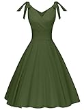 GownTown Women's 1950s V-Neck Adjustable Bowknot Swing Cocktail Dress Army Green