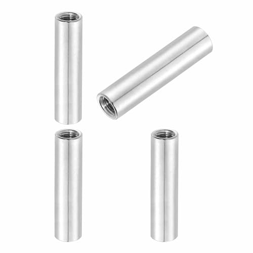 MECCANIXITY 4Pcs M8x1.25x50mm Round Coupling Nuts, Stainless Steel Connector Nut Fasteners Rod Hardware Nuts 12mm OD for Threaded Rod, Industrial Construction Fasteners, Silver