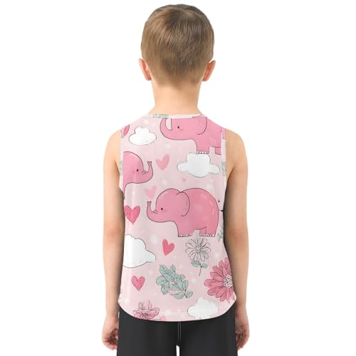 Boys' Tank Top Shirt Cute Pink Elephants Floral Pattern Sleeveless T-Shirts3