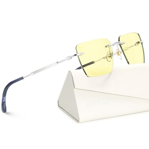 Image of ANYLUV Rimless Blue Light Glasses for Women /Men, Fashion Lightweight Blue Light Blocking Glasses with Stylish Metal Temples