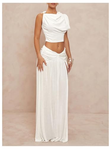 Milumia Women's Low Rise Maxi Skirt Side Slit Beach Ruffle Hem Flowy Boho Long Skirts4