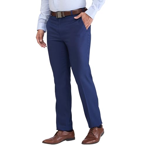 Image of Raymond Men Contemporary Fit Structure Pattern Terry Rayon Blend Pleatless Formal Trouser