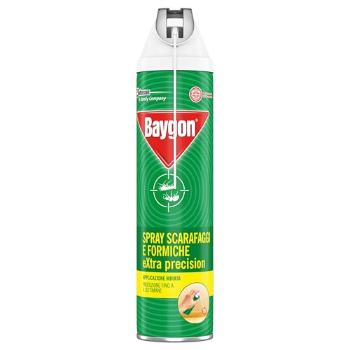 Baygon Spray con Cannuccia Extra Precision, Efficace contro Scarafaggi e Formiche, Protezione Continua fino a 4 Settimane, 1 Confezione da 400 ml