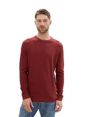 Tom Tailor Herren Basic Strickpullover aus Baumwolle, 35676 - Burgundy Dark Red Melange, S – Ansicht 1