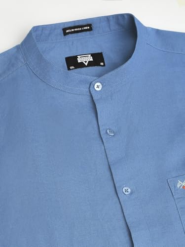 Image of Thomas Scott Men's Solid Cotton Linen Casual Shirt | Full Sleeve | Regular Fit | Mandarin Collar