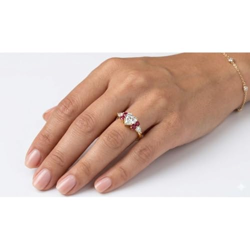 Image of Choose Your Color Heart Shape Accented 14k Yellow Gold Plated Engagement Ring Side Stone Daily Wear Chakra Healing Party Wear Birthstone Engagement Rings : US Size 4 to 12