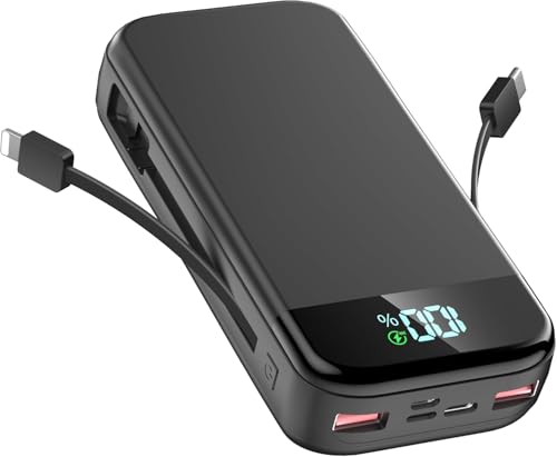 Power Bank 56800mAh, Portable Charger Large Battery Pack, Fast Charging Phone Charger PD20W USB-C Input/Output, 5 Charging Ports and Built-in Dual Cables for iPhone Android, Digital Display
