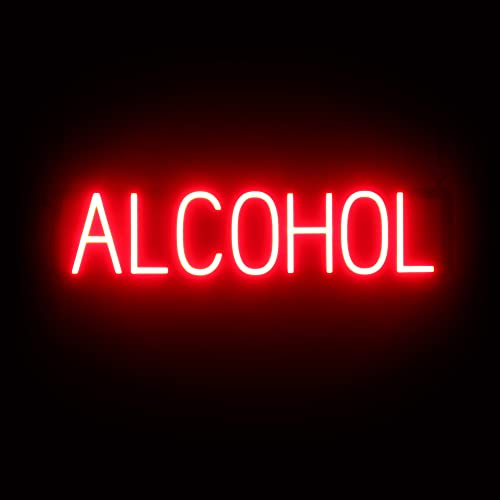 SpellBrite LED Neon ALCOHOL Sign for Business - Red, 28" x 6"