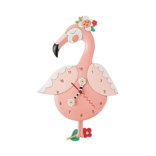 Enesco Allen Designs Pinky the Flamingo with Flowers Sculpted Pendulum Wall Clock 11.61 Inch Multicolor