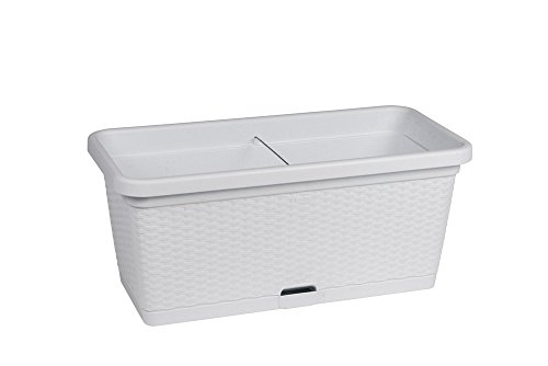 Kreher XL Pflanzkasten mit Bewässerungssystem und Rollen für einfaches Umstellen, Maße L 80 x B 40 x H 34 cm, Farbe Weiss