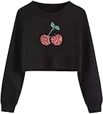 G-Amber Girls Crop Tops Sweatshirts Kids Cute Long Sleeve Printings Fashion Pullover Shirt Print Cherry Graphic Black