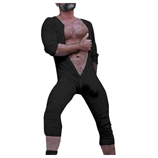 Ropa interior para hombre, mono de pijama, pelele Jumpsuit Stretch Cotton Ramper Pijama de una pieza para hombre, algodón, ropa de casa, A2 negro., XXL