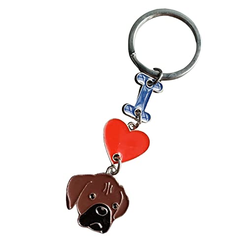 MeiAOBest Hunde-Schlüsselanhänger, 'I Love Dog', Metall-Haustier-ID-Tags, Schlüsselanhänger, Schlüsselanhänger, Hunde-Liebhaber, Schlüsselanhänger, Geschenk, Boxer