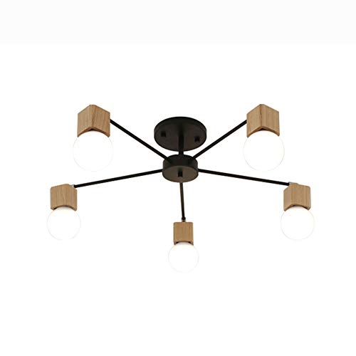 Moderne Deckenleuchte Nordisch Deckenlampe Metal Holz E27×5 Beleuchtung Schlafzimmer Esszimmer Schwarz Cover