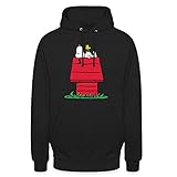 Spreadshirt Peanuts Snoopy Woodstock Und Die Hundehütte Schlafen Unisex Hoodie, 3XL, Schwarz