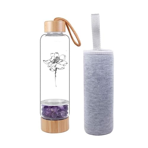 Bamboo Wellness Crystal Elixir Botella de agua con gema infundida, Piedra preciosa natural Botella de agua Cristal de cuarzo Grava Piedra preciosa de curación, Energy Elixir Botella de agua 400ML