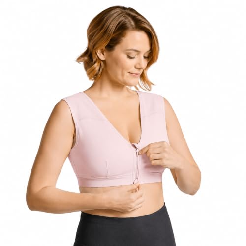 Image of Tommie Copper Shoulder Support Compression Bra with Front Zipper Closure Wireless Posture Corrector & Back Support Bra UPF 50
