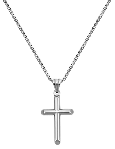 Collier Croix Chretienne Croix Pendentif Collier Hommes Femmes Enfants Acier Inoxydable Argent Longue Croix Chaîne Collier De Prière Christian chrétien Chrétienne Croix Pendentif Catholique Cover