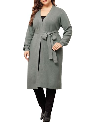 Image of Agnes Orinda Plus Size Sweater Cardigan for Women Knit Sweater Long Sleeve Belted Overwear Long Cardigans Coat Winter