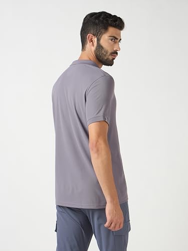 Image of TECHNOSPORT Men's Solid Slim Fit Polo Collar T-Shirt MATPIQ Half Sleeve Button Polyester for Gym Running Workout UPF50+ Anti Odour