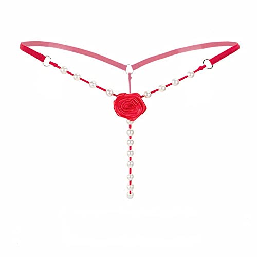 Image of Women's Pearl T Back G String Embroidery Rose Flowers Beaded Thong Panty Underwear Sexy Micro Underpant Christmas