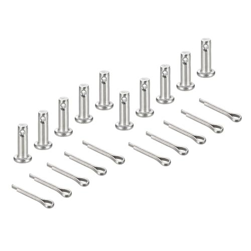 uxcell 10Pcs M4x12mm Clevis Pins, 304 Stainless Steel Single Hole Flat Head Hitch Fastener Lock Systems with Cotter Pins for Furniture Installation Trailer Lawn Mower, Silver