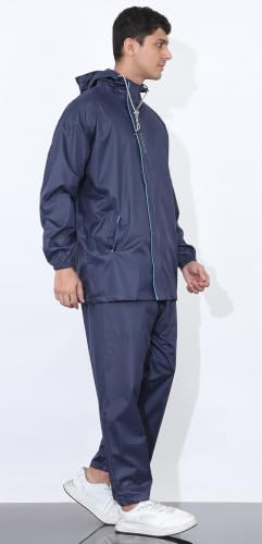 Image of Shasmi Men's Raincoat for Men Waterproof with Hood | Premium Polyester Rain Suit for Bike Riders | Leak Proof Full Body Rainwear Set with Pants | Heavy Duty Zipper (Rainy 290)