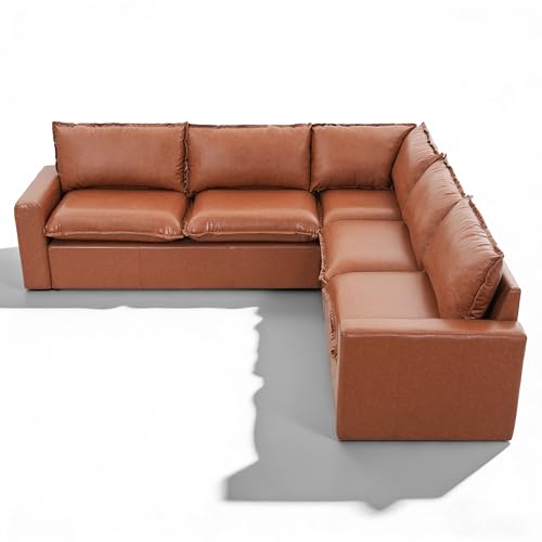 Image of Merax 101.5 inch L Shaped Sectional Leather Couch with Wide Armrests & Deep Seats, Oversized 5-Seater Modern Brown Faux Leather Sofa with Removable Cushion Back for Living Room or Corner Space