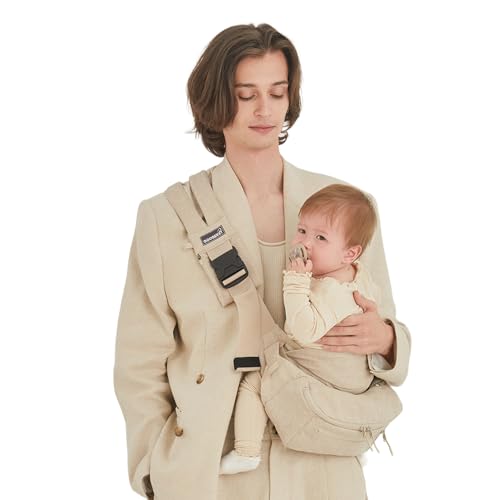 GOOSEKET 365 Toddler Carrier Plus Lightweight Baby Carrier Adjustable Shoulder Strap Compact Travel Carrier with Detachable Waist Bag (6 Months-4 Years Old / 1144lbs) (Beige)