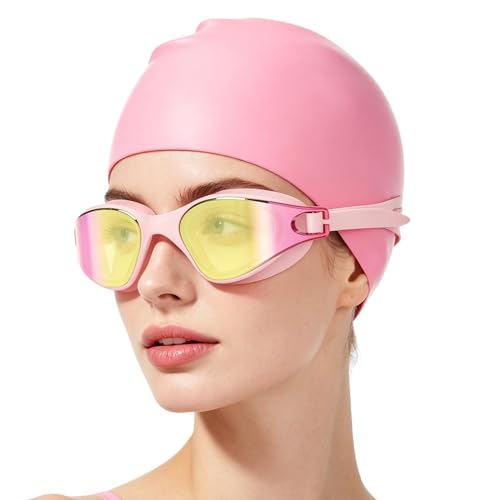 Genérico Gorro de Natación y Gafas de Natación - Protección UV Visión Amplia HD Antivaho | Gafas de Piscina para Adultos,para Piscina Agua Abierta Snorkel Exploración