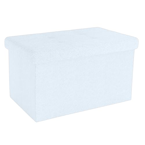 INTIRILIFE Banco Plegable 49x30x30 cm en Blanco - Asiento Cubo con Tapa y Espacio de Almacenamiento de Tela con Huecos -...