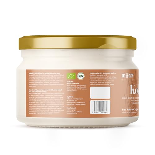 Kokosöl Bio Monte Nativo (200ml) - Coconut Oil - Kokosnussöl in Rohkostqualität - Reines Kokosfett - Bio Kokosöl nativ kaltgepresst zum Kochen, Braten und Backen, für die Haare, Zähne und Haut