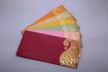 Pack of 10 Colours Randomly Picked Colourful Designer Shagun Lifafa/Money Gift Envelope for Gifting Money on Any Occasion Shagun Envelopes (Gold Style 02)