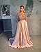 Fanciest V Neck Long Sleeve Prom Dresses with Slit Sequin Satin Long Formal Evening Gowns Silver US0