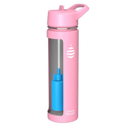 Clearly Filtered Water Bottle | Removes 220+ Contaminants, Double-Wall Insulated Stainless Steel, BPA/BPS Free, Phthalate Free, Filters Flouride Lead Chlorine (20oz, Bubble Gum)