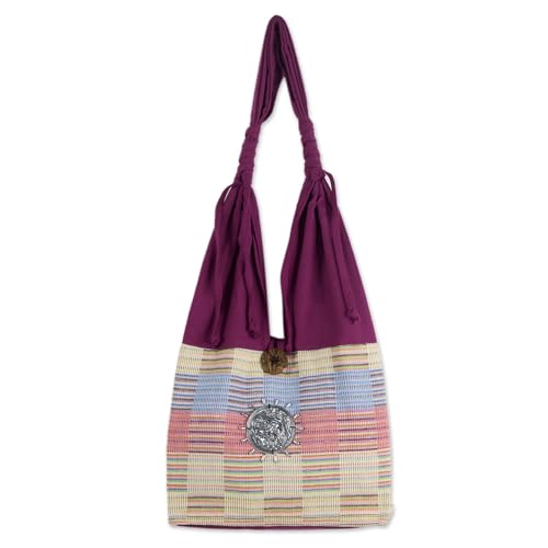 NOVICA Artisan handmade cotton handbag unique shoulder from thailand handbags pink patterned animal themed elephant ' siamese blush'