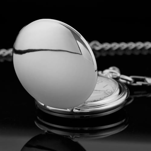 Image of Tiong Bracket Pocket Watch Design Roman Numerals Smooth Case Quartz with Chain Gifts for Birthday Father's Day-Silver
